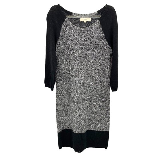 Ann Taylor Loft‎ Long Sleeve Sweater Dress Size Medium Black White Wool Blend - Picture 1 of 5